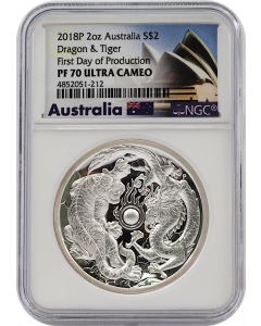 2018 2oz Australia Dragon and Tiger 9999 Silver High Relief Coin (NGC PF70 UC FDP)