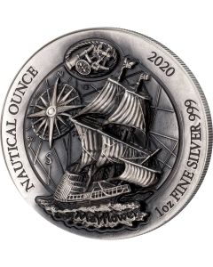 2020 1 oz Rwanda Nautical Ounce: Mayflower .999 Silver High Relief Antique Coin