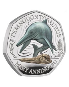 2021 8g Great Britain The Mary Anning Collection- Temnodontosaurus.925 Silver Proof Colour Coin