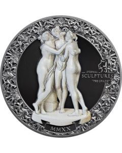 2020 2 oz Palau Eternal Sculptures series - Tre Grazie .999 Silver Black Proof Coin