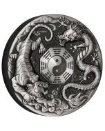 2021 2 oz Tuvalu Dragon And Tiger With Bagua Silver Antiqued Proof Coin